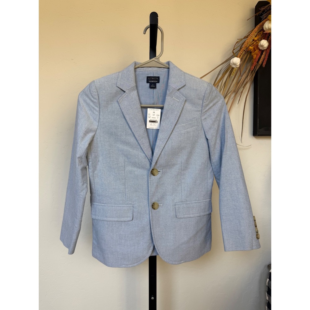 Crewcuts J.Crew Thompson Boys Blazer Light Blue Cotton Oxford Suit Jacket Size 8